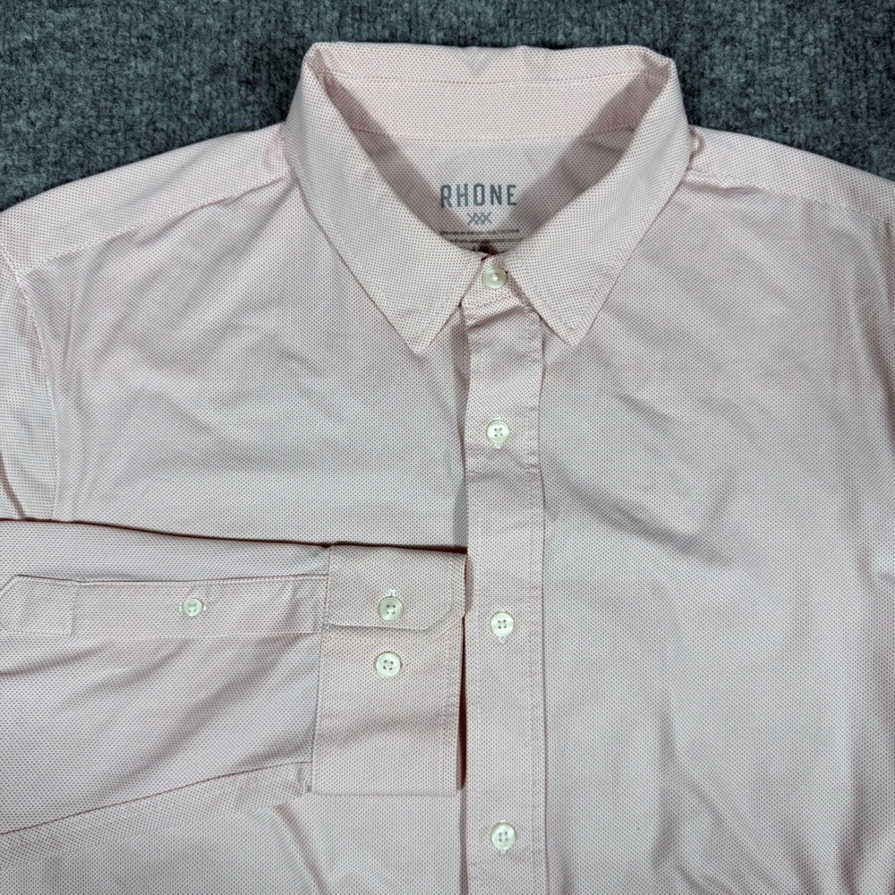 Rhone Commuter Dress Shirt Mens Large Pink Micro Dot Long Sleeve Button Down